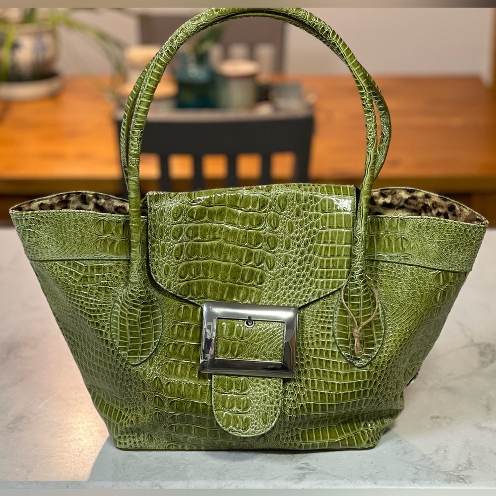NWOT Marc Bouwer Green Faux Leather Crocodile Large Shoulder Tote Bag